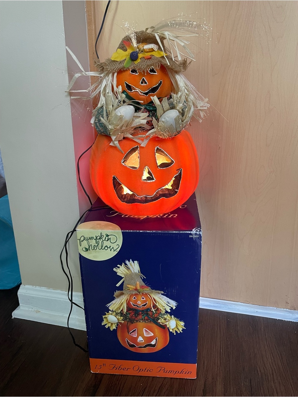 Vintage 2006 Pumpkin Hollow Halloween Fiber Optic 15” Pumpkin In A Box Works!